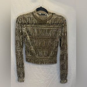 Urban Outfitters UO Sheer Black And Gold Shimmer Blouse Top Size Small